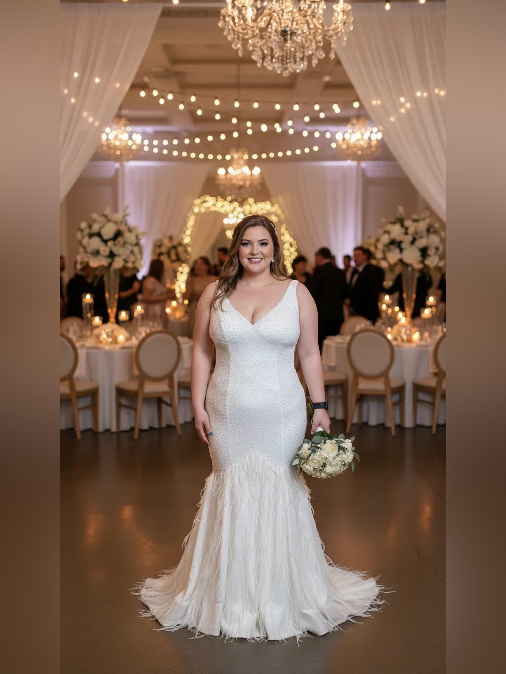 Johnathan Kayne Feathered Mermaid Wedding Gown